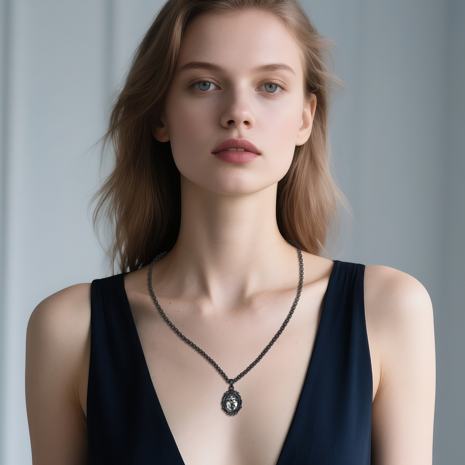 925 Sterling Silver Gothic Raven Necklace with Synthetic Agate, Dark & Mysterious