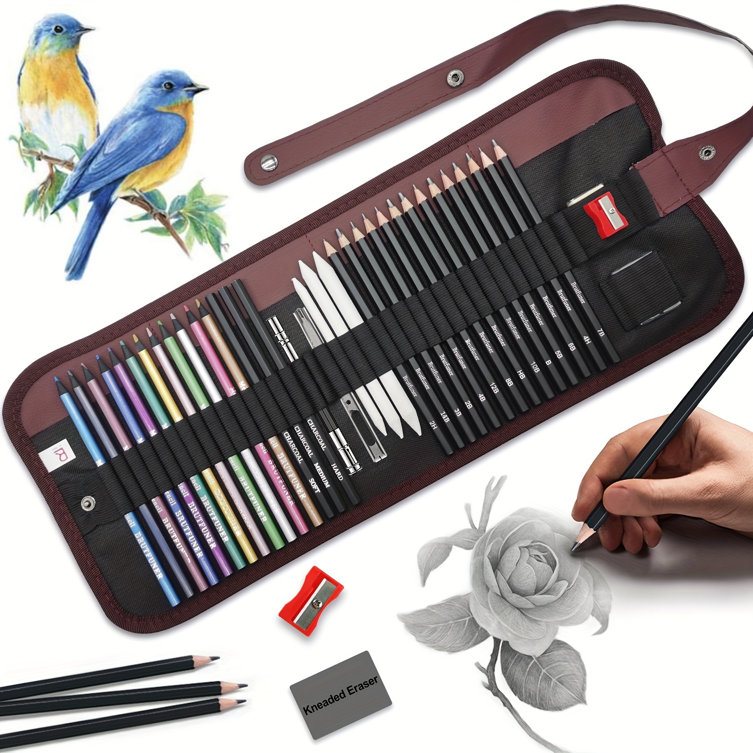 29pcs Drawing Art Kit with Curtain Drawing Roll Up Canvas Wrap Bag