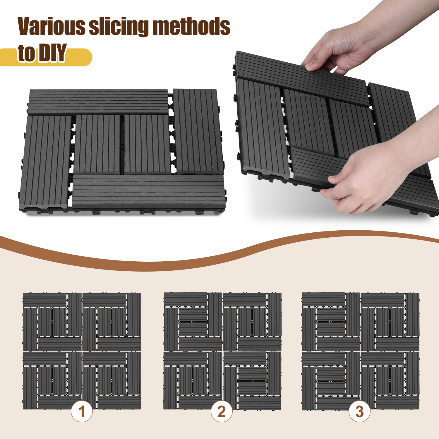 30x30cm Wpc Terrace Tiles, 33pcs For ², Wood Look, For Garden And Balcony Flooring With