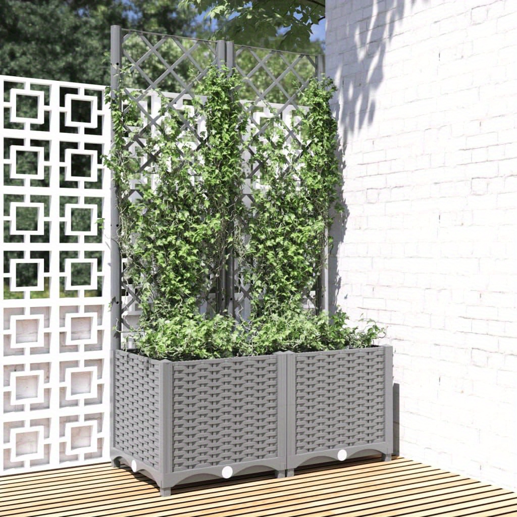 

Light Grey Planter With Trellis 80x40x136 Cm Pp Planting Container For Growing Flowers, , Plants, Outdoor Raised Bed Garden Vegetable Garden For Terrace Balcony