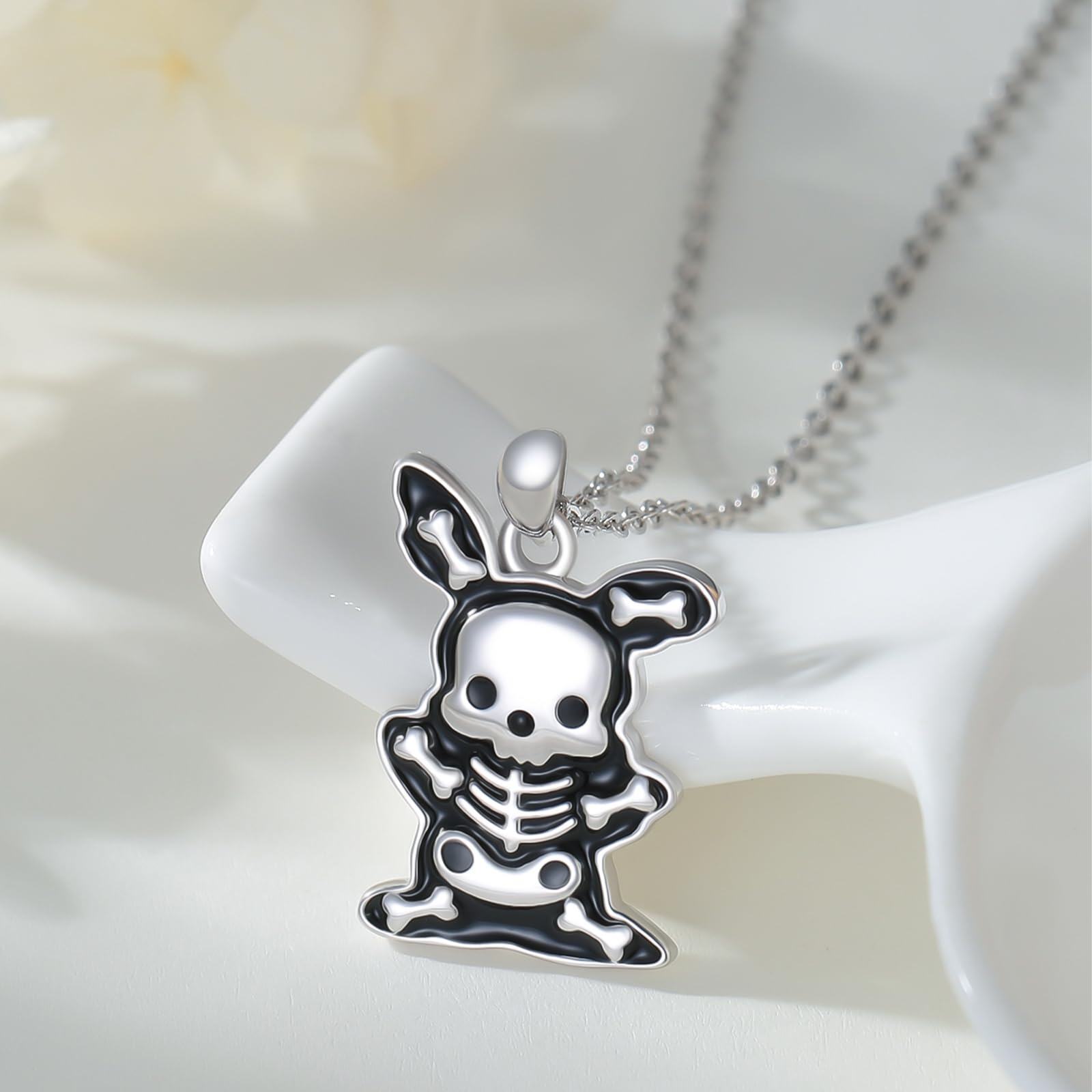 Women's 925 Sterling Silver Black Rabbit Pendant Necklace, Gothic