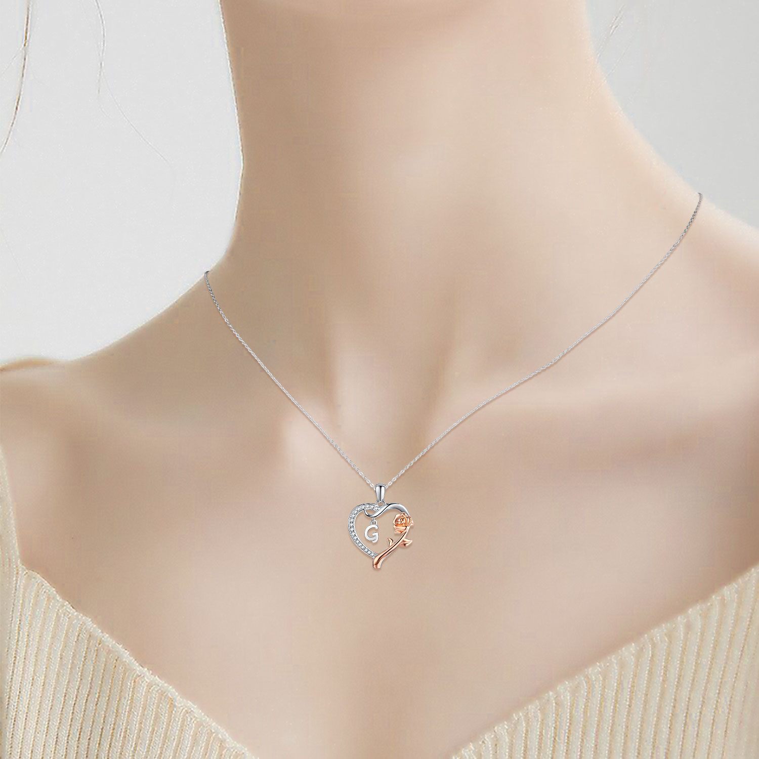 Initial Necklace Sterling Silver Alphabet Heart Letter Pendant Necklaces