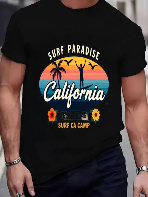 plus size california retro casual round neck top mens t shirt short suitable for machine washable funny tshirts black friday deals cheap mens apparel