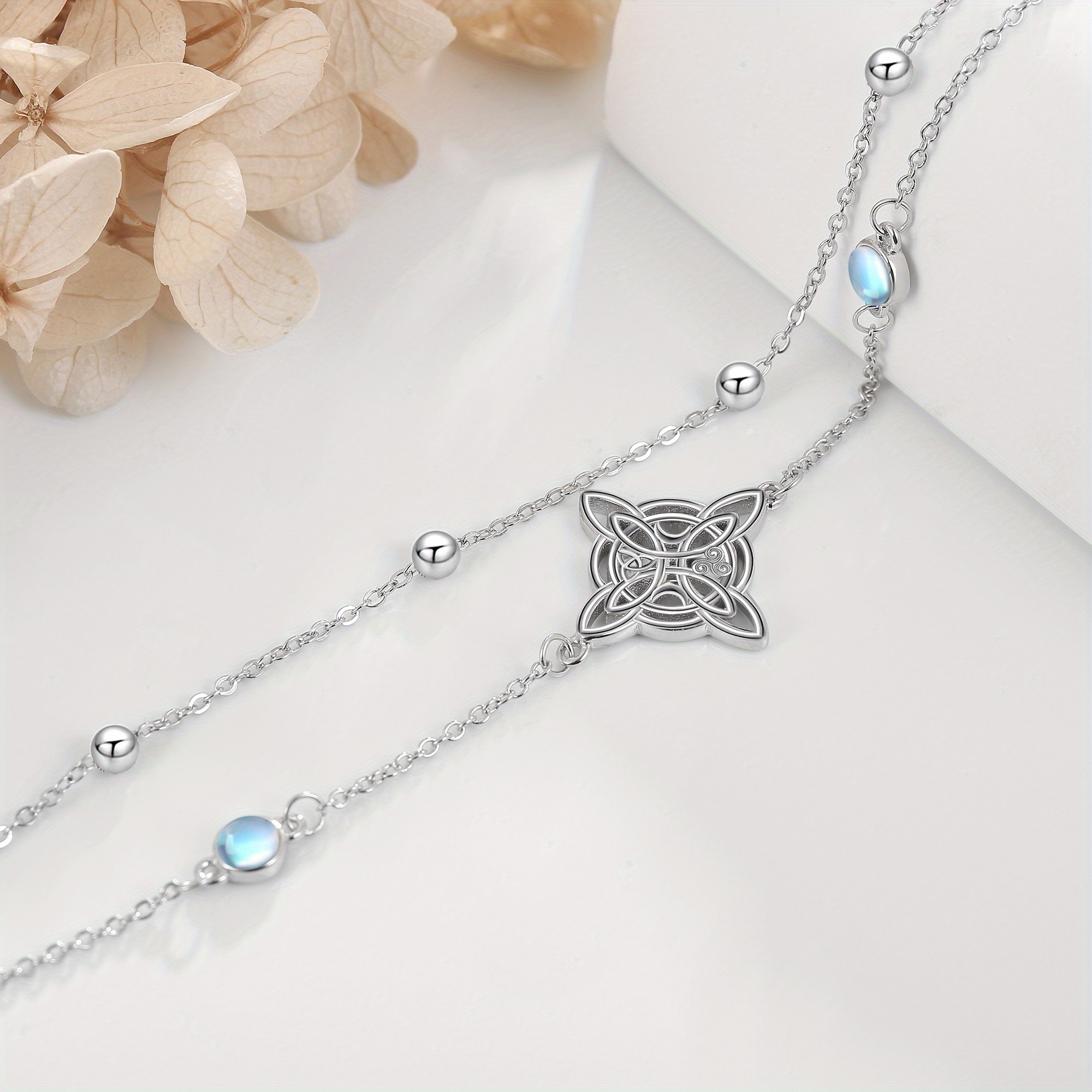 Celtic Knot Bracelet 925 Silver Wicca Moonstone Layered Jewelry