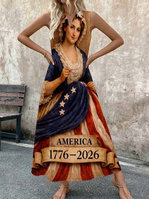 women american flag costume dress sleeveless neck colonial outfit with line machine washable suitable for 4th of historical parties themed events 1776 celebration apparel