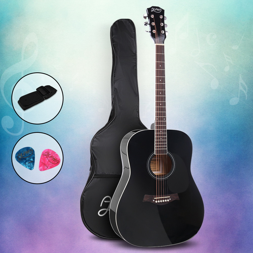 TEMU Alpha 41" Inch Acoustic Guitar Classical Wooden Folk Full-size Steel String, Black, Laminated Top & Back, Hard Wood Neck, Maple Fingerboard,