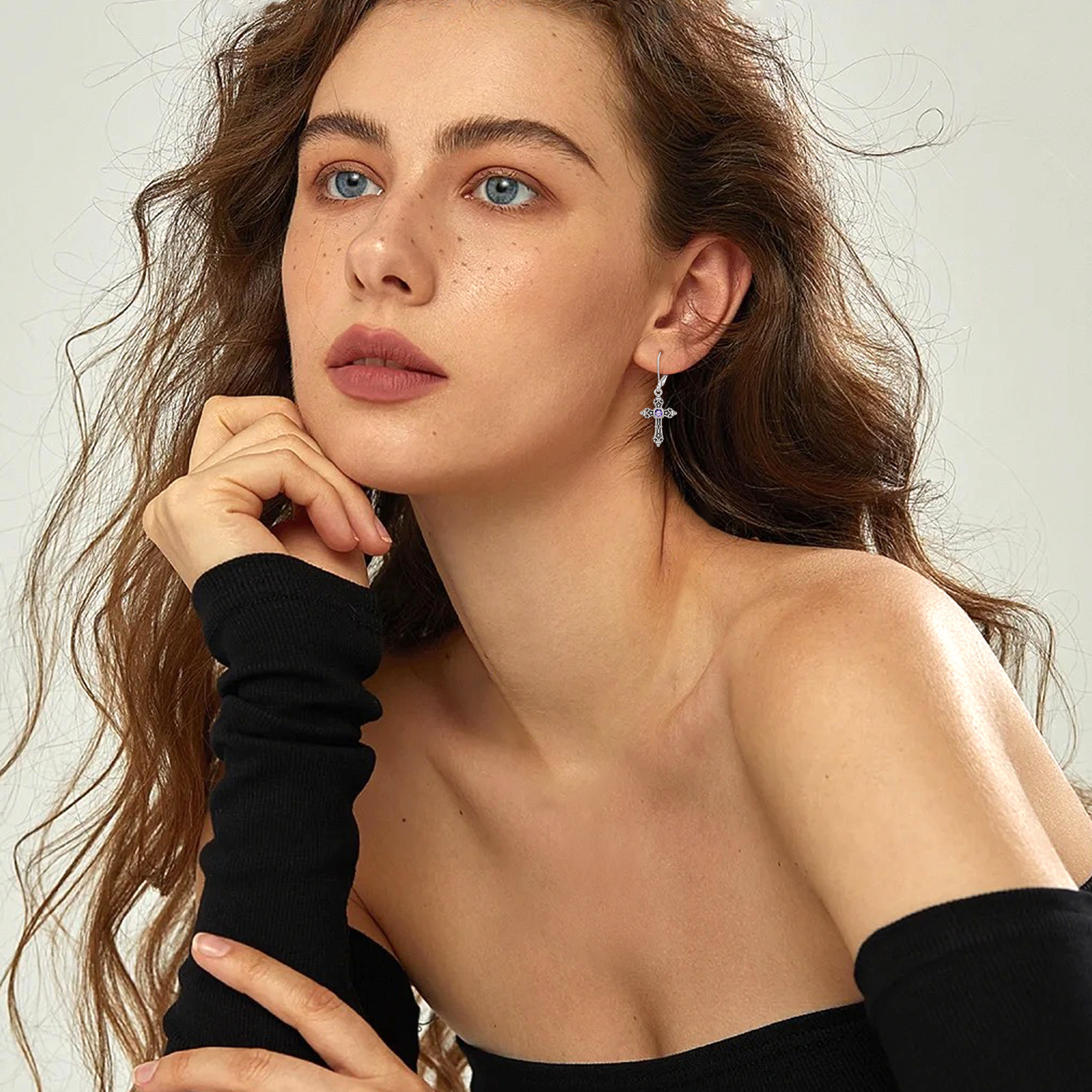 Women's 925 Sterling Silver Vintage Cross Drop Earrings