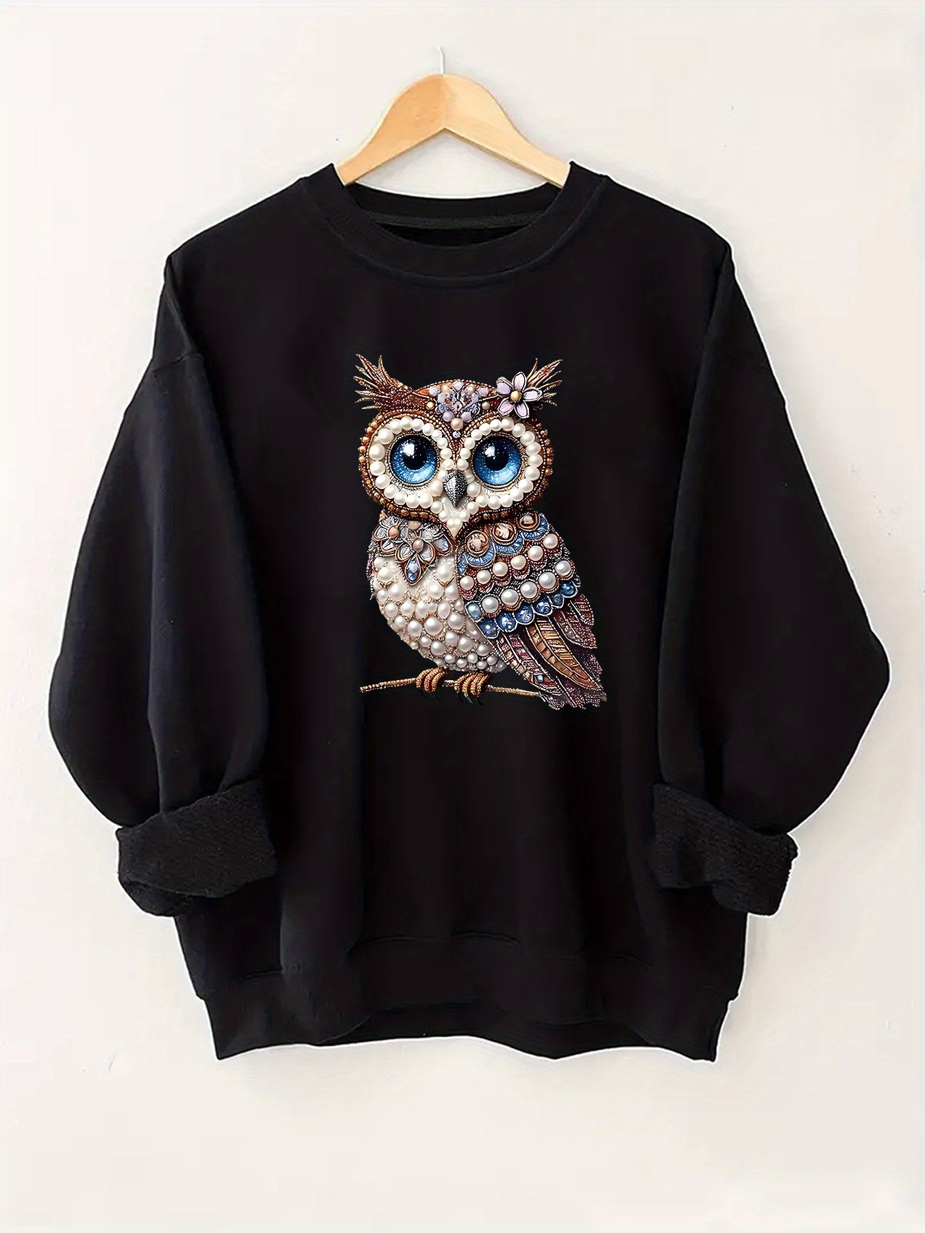 oversized round neck sweater with cute owl m letter print cozy winter pullover sweaters for cold weather casual fall sweaters machine washable non   winter casualwear medium   fabric