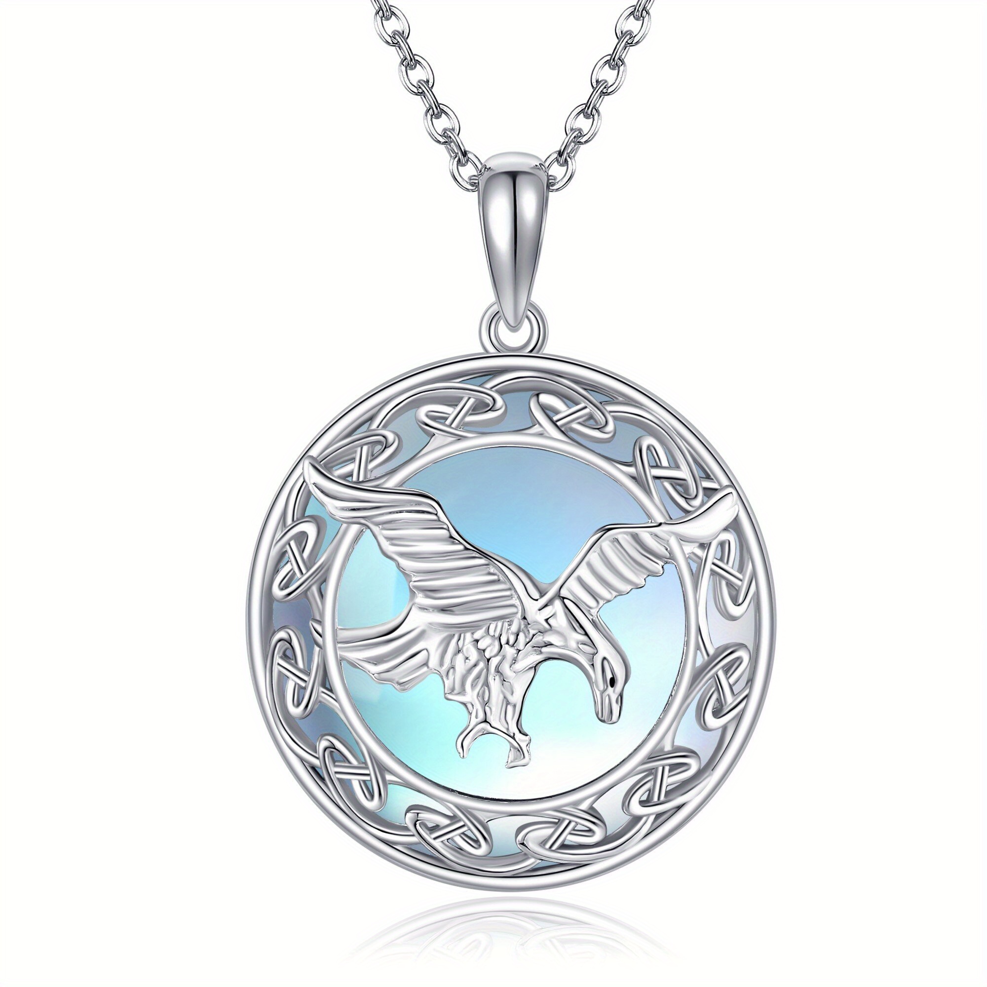 925 Silver Eagle Pendant Moonstone Necklace Celtic Jewelry