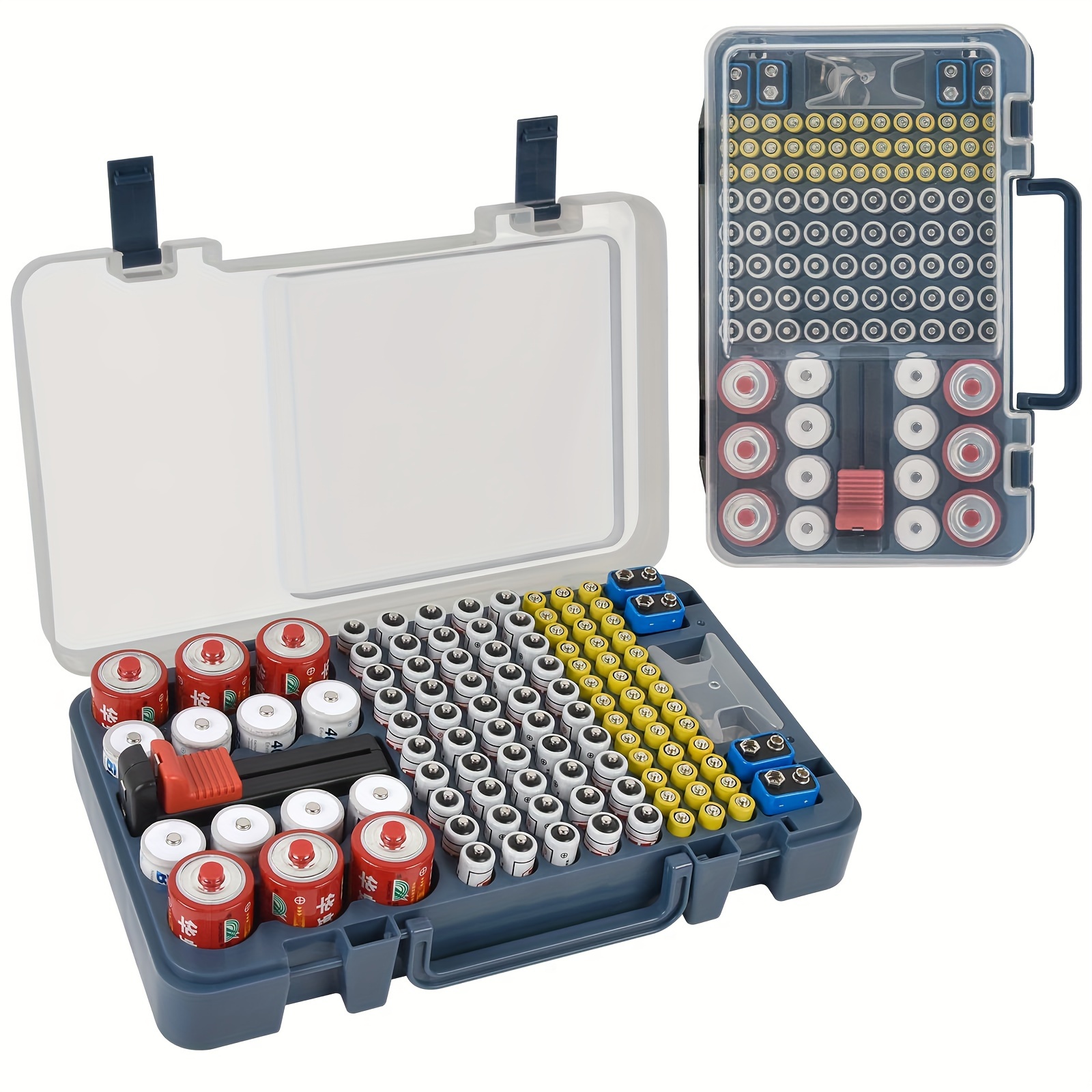 Battery Organizer Storage Case with Tester, Holds 180 Batteries, Clear  Hinged Cover, Locking Lid - For AA, AAA, C, D and More