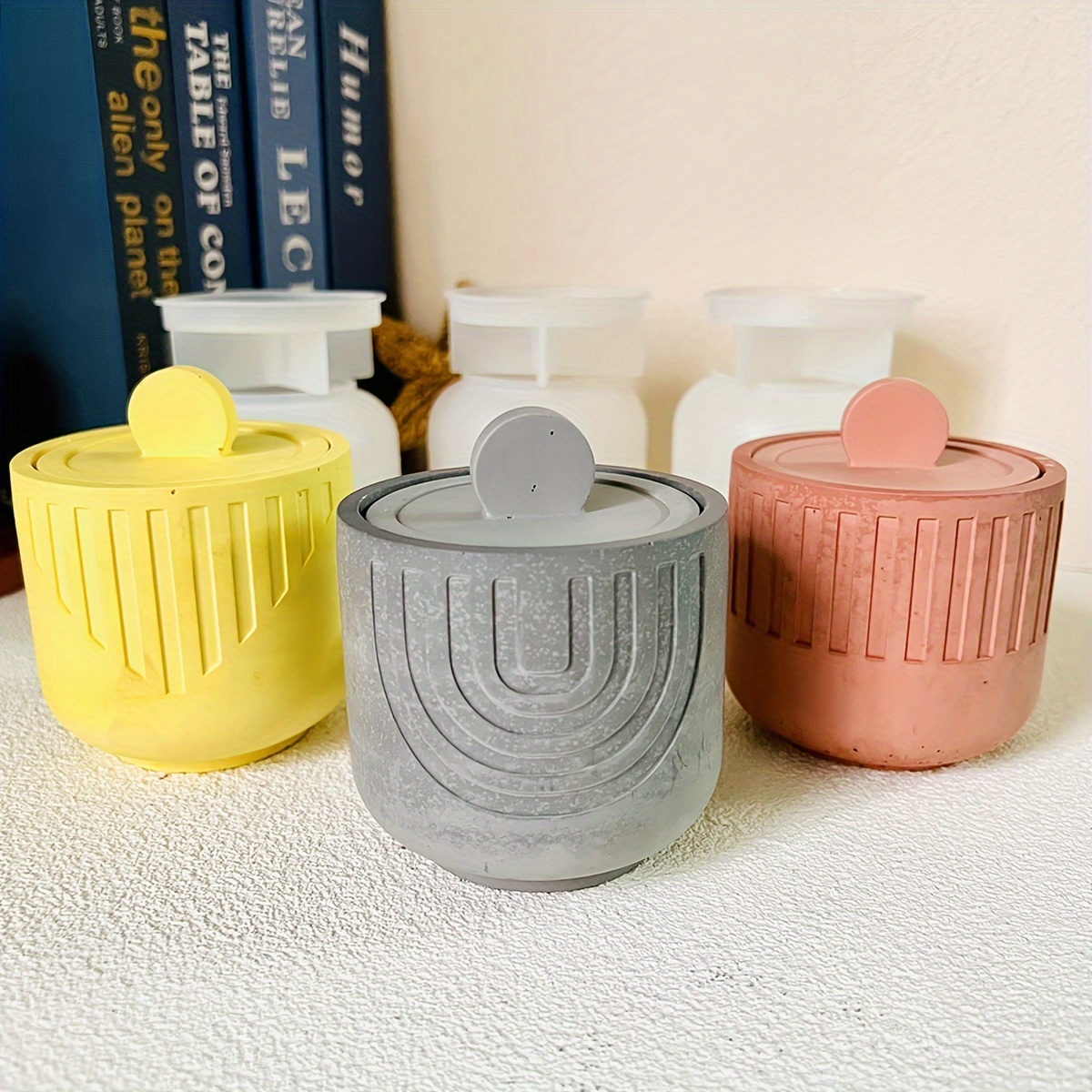 BABORUI Candle Jar Molds, Silicone Concrete Molds for Candle Holder with  Lids, Candle Vessels Cement Molds for Candle Making Supplies