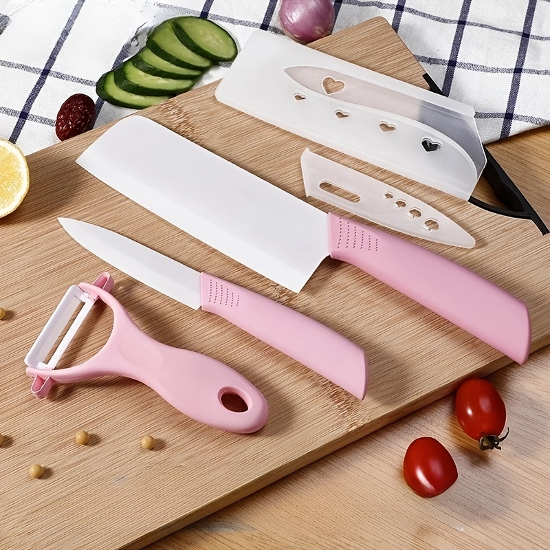 Ceramic Kitchen Knife Set With Acrylic Knife Holder - Temu