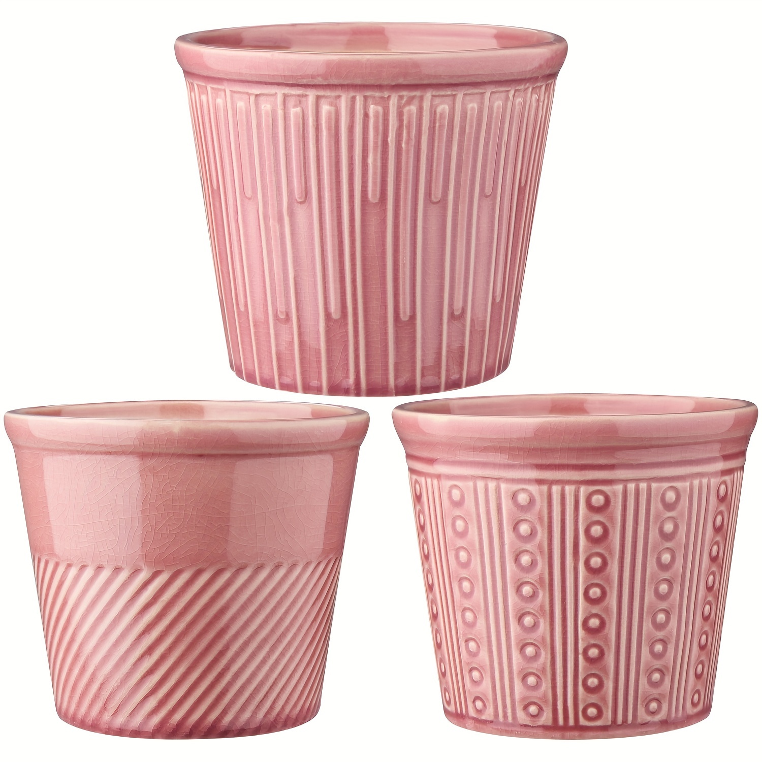 Macetero artesanal de cerámica rosa con diseño de tres patas
