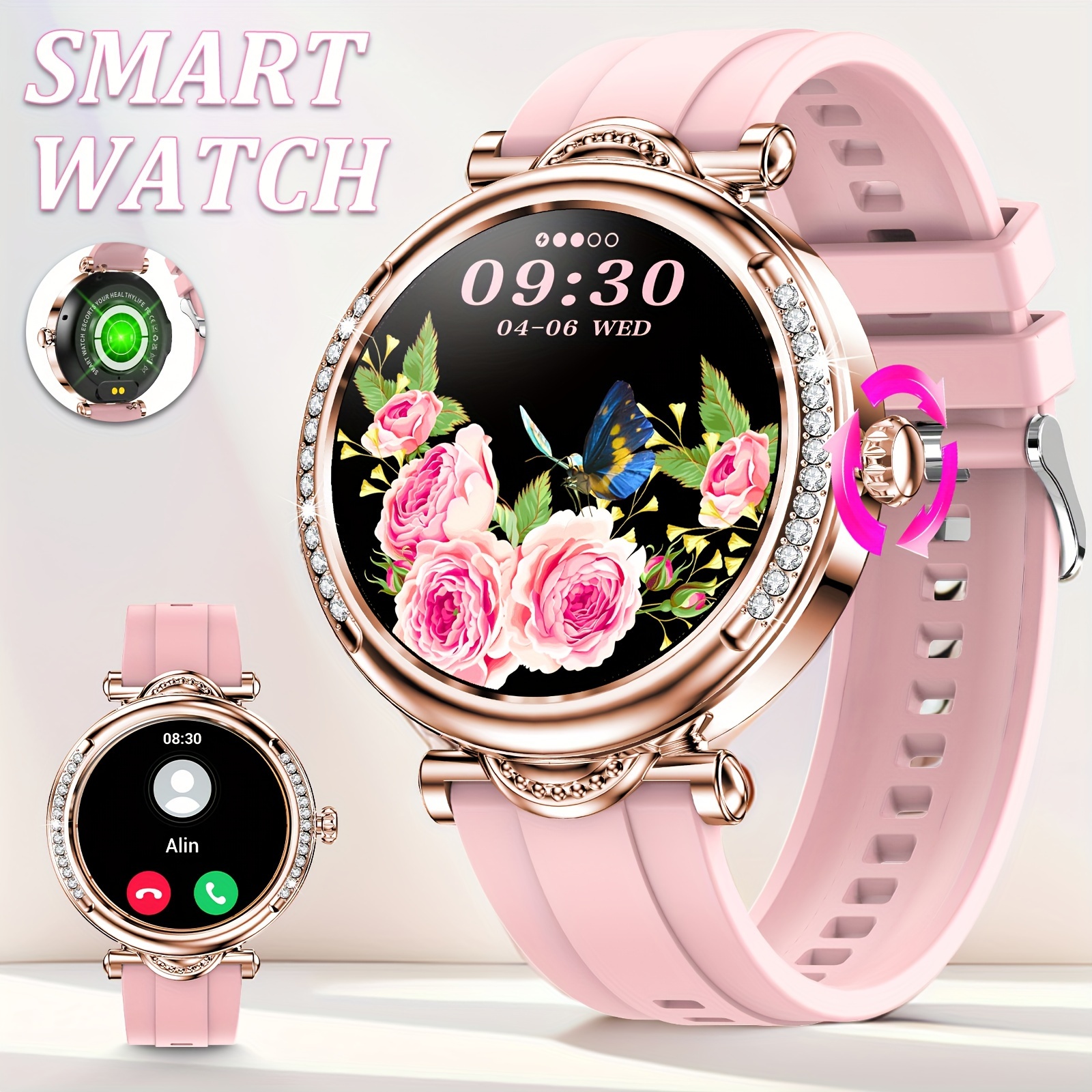 Reloj Inteligente Acero Negro/rosa Dorado Iphone Teléfonos - Temu