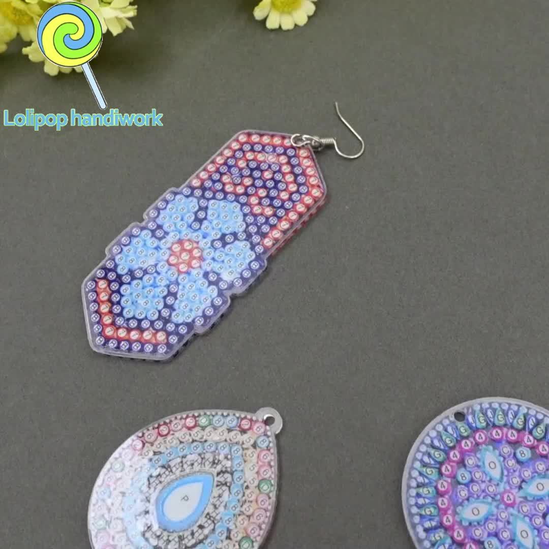 12pcs 2D Flat Printing Diamond Art Earring Set, Fashionable DIY Kit