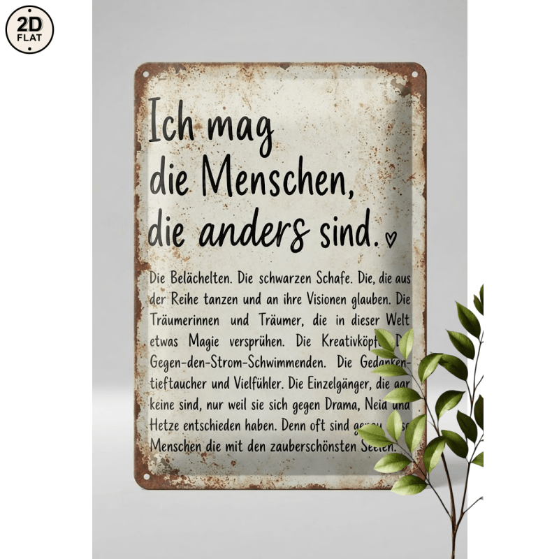 TEMU 2D Flat - . Metallschild. "Ich mag Leute, die anders sind, die , die Freigeister, die schwarzen Schafe" Zitat Schild, für Zuhause, Büro, Bar,