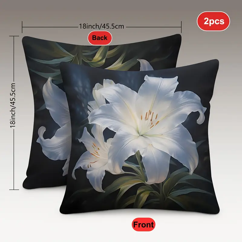 2pcs fashionable and simple and beautiful lily pattern pillowcase high quality short plush fashion style double sided printing 18 inches 18 inches very suitable for sofa living room bedroom car seat cushion home decoration without pillow core czm Product details 2