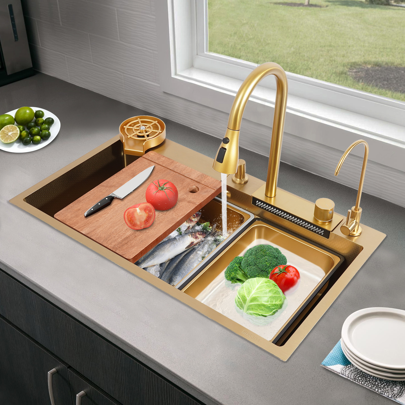 Sink 80cm-golden, Stainless Steel Golden Rectangular Sink For Kitchens, Restaurants, Cafes, Bars, Hotels