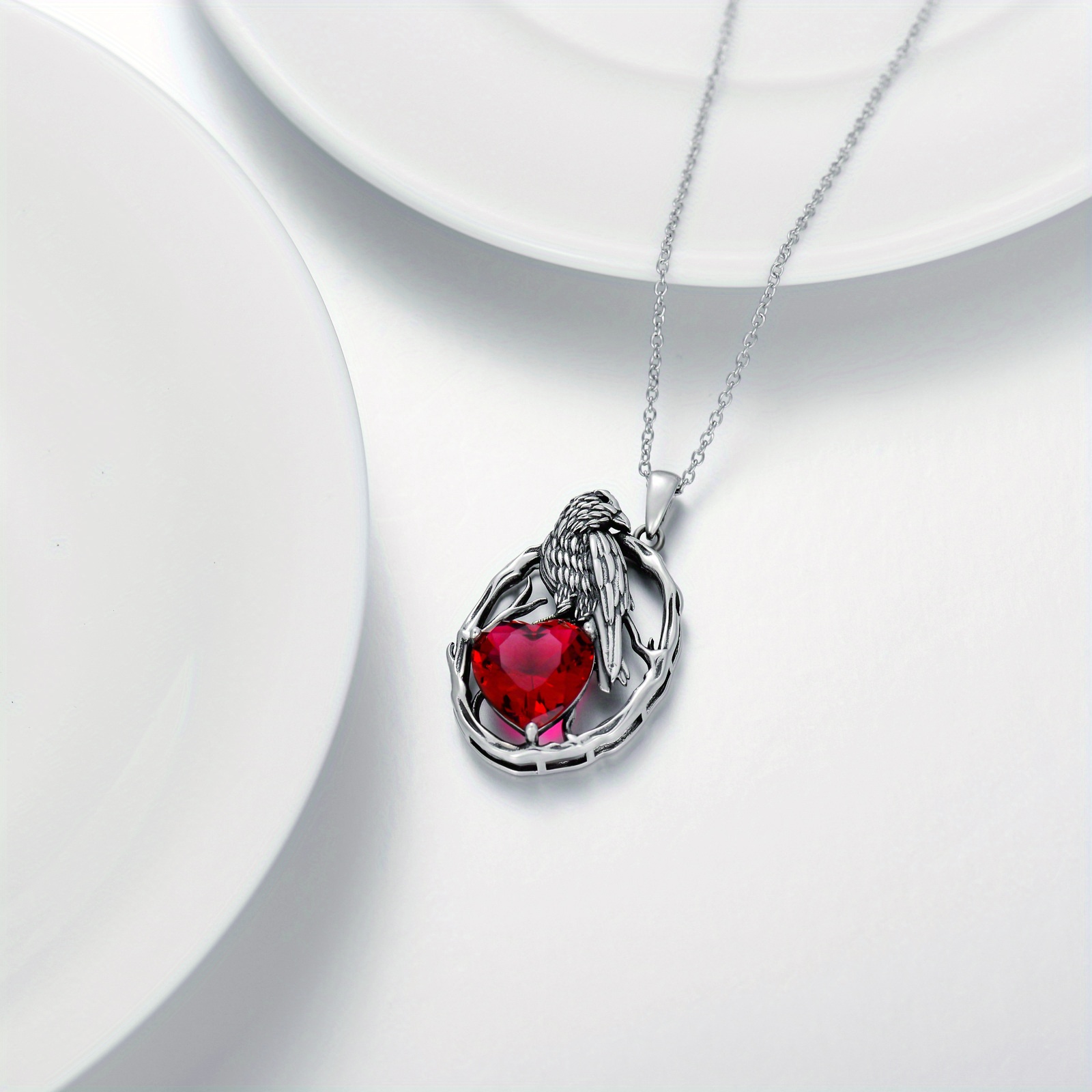 Women's Vintage-Style 925 Sterling Silver Crows Pendant Necklace