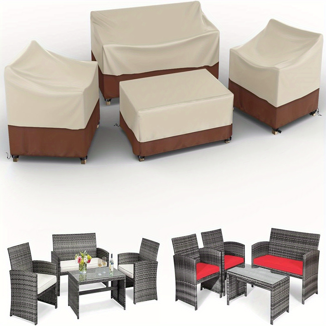  Fundas de muebles de patio impermeables para mesa y sillas,  funda cuadrada para muebles de exterior, antidecoloración, resistente al  desgarro/agua, 96 pulgadas de largo x 96 pulgadas de ancho x 28