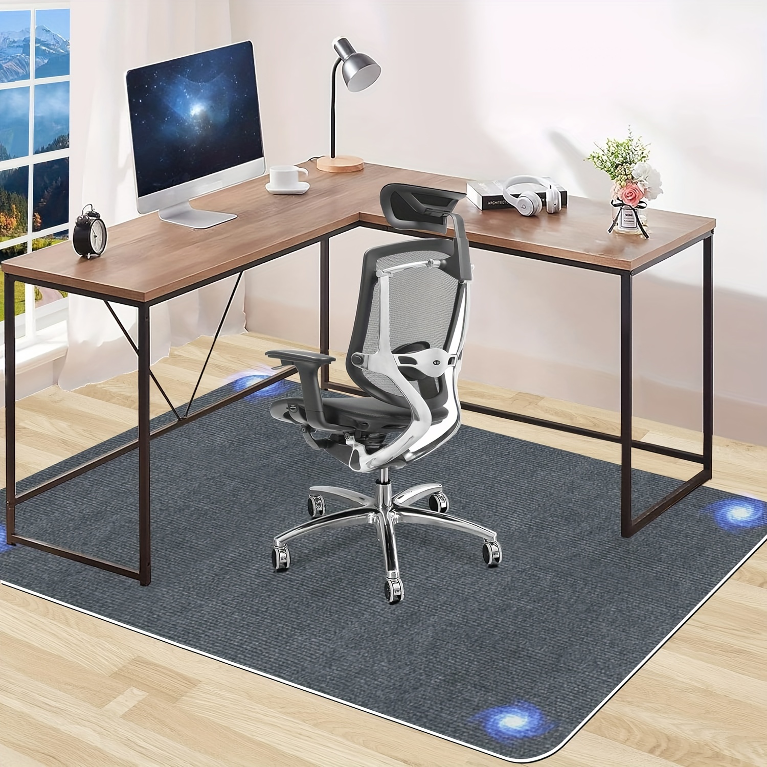 Alfombra gris para silla de oficina para piso de madera dura, alfombra  gruesa antideslizante para silla