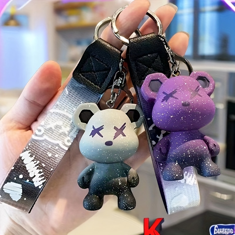 Stylish Mouse Car Keychain With Flower Leather Duffle Bag Pendant