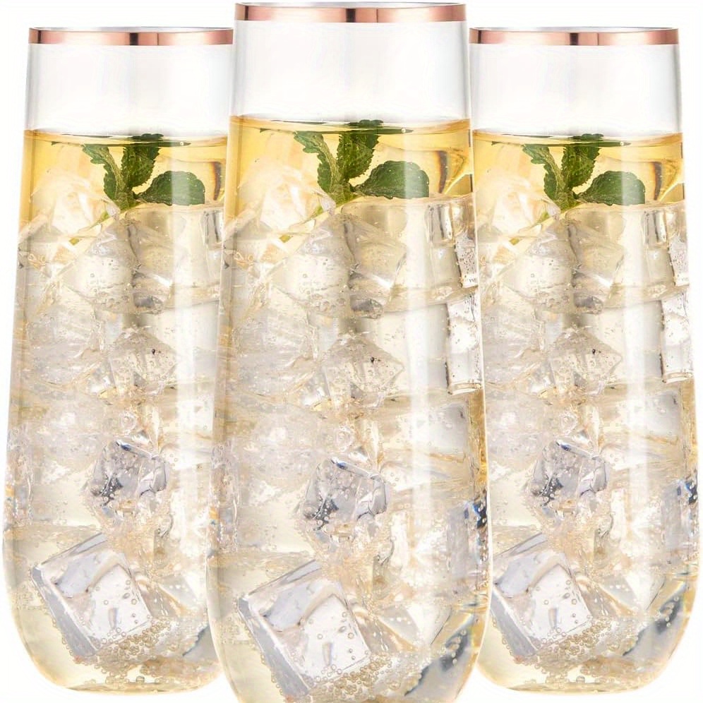 6 Pack Stemless Double Insulated Champagne Flute Tumbler with Lid, 6 oz Unbreakable Reusable Cocktail Champagne Toasting Glasses, Good Gift for