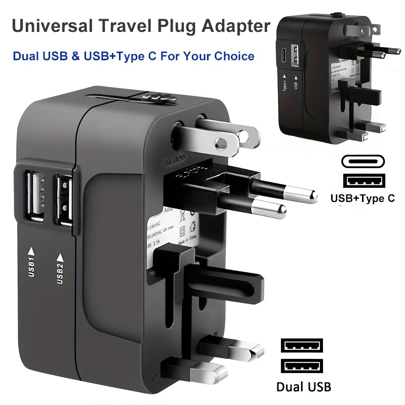 Adaptador de enchufe de viaje de Reino Unido Irlanda, adaptador de  corriente TESSAN tipo G con 2 puertos de cargador USB, 2 salidas  estadounidenses