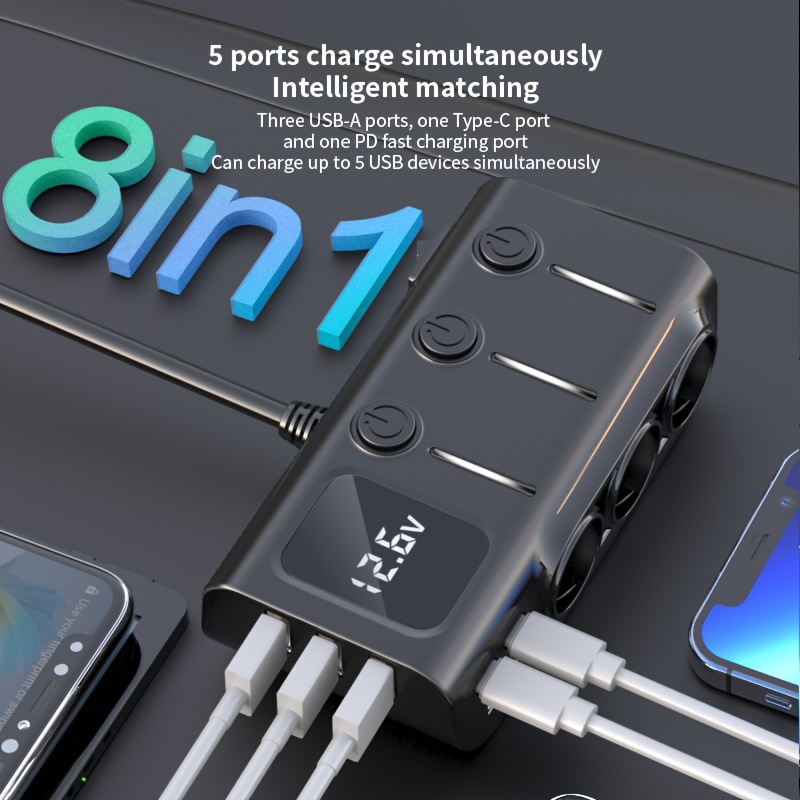 5 EN 1 Chargeur De Voiture Rétractable Câble USB Type C Pour IPhone /  Cordon De Charge Rapide Adaptateur Allume-cigare - Temu Belgium