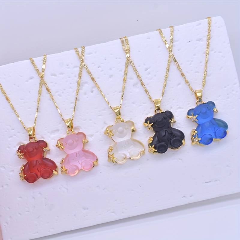 Cute Simple Style Bear Titanium Steel Copper Plating Inlay Zircon Gold  Plated Pendant Necklace