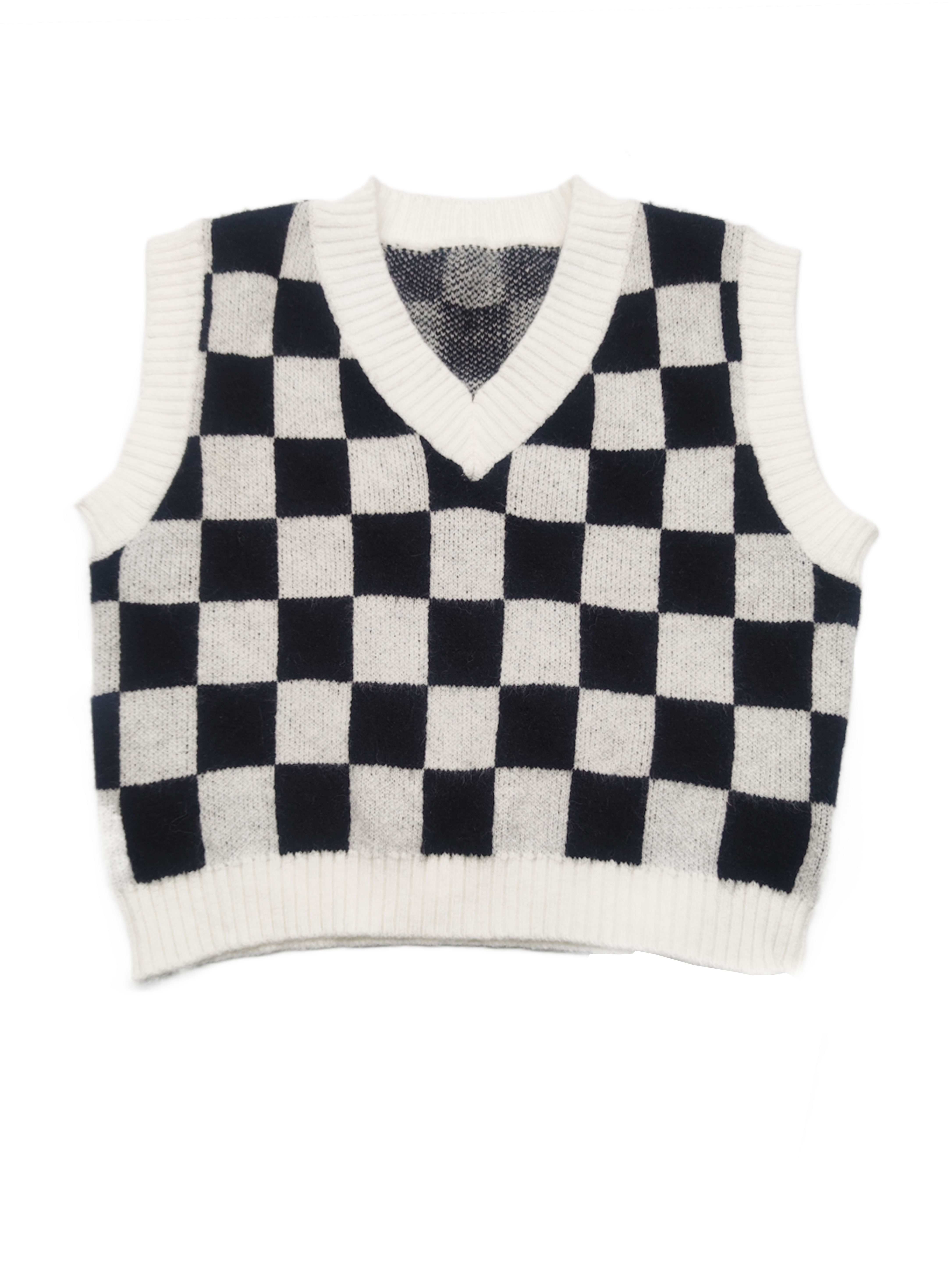 Checkerboard V-neck Knit Sweater Vests, Vintage Gingham Color Block  Sleeveless Fall Winter Knit Sweater Vest, Women's Clothing - Temu