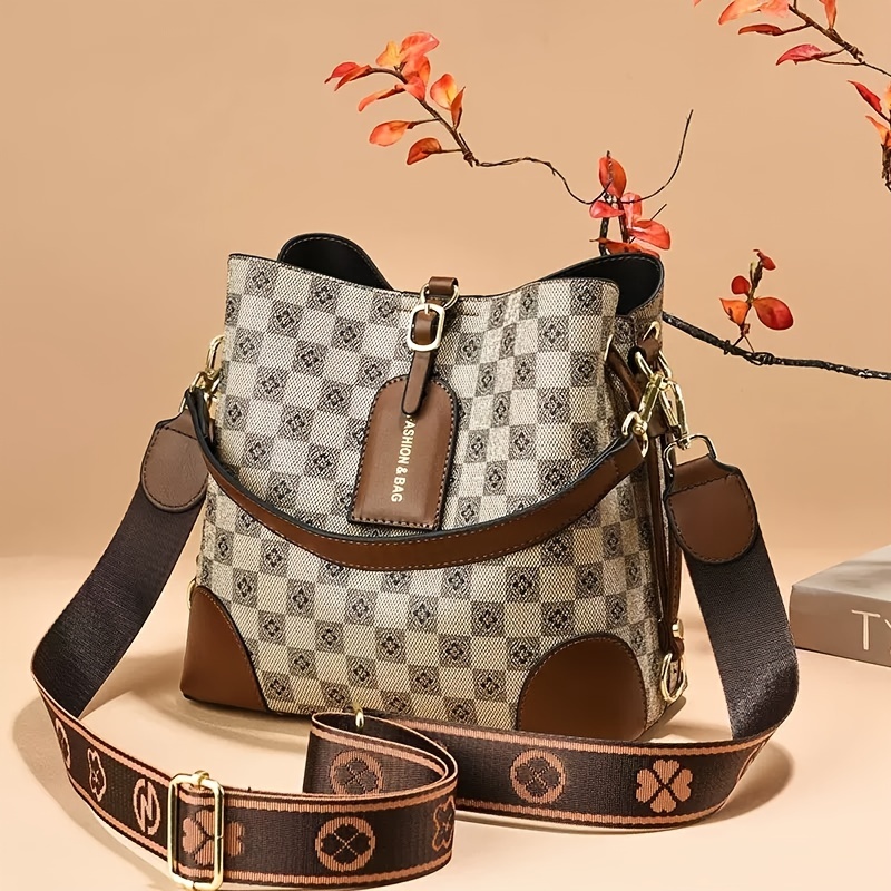 Retro Checkered Pattern Sling Bag, Trendy Pu Leather Crossbody Bag