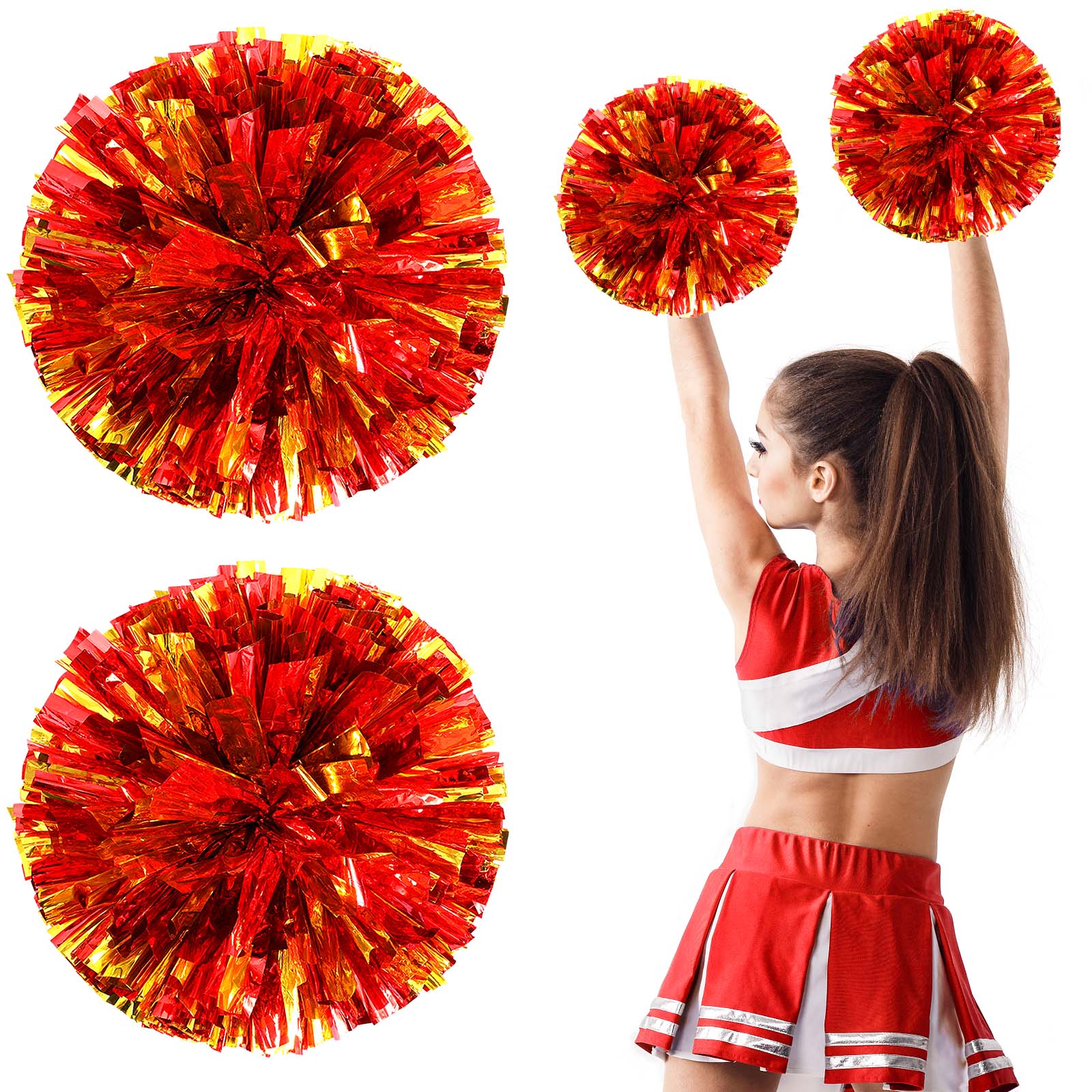 Frcolor Poms Pom Cheerleading Cheer Cheerleaderpompoms Bulk Dance Kids Foil  Metallic Cheerleaders Party Red Blue Cheering 