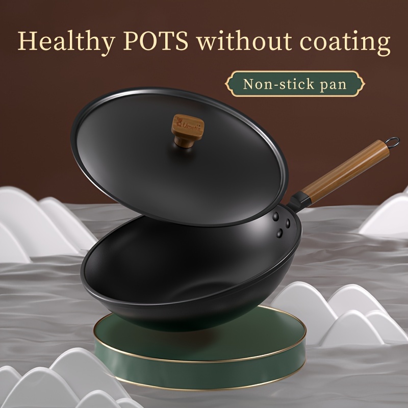 double ear cast iron wok cooking pot no coating non stick