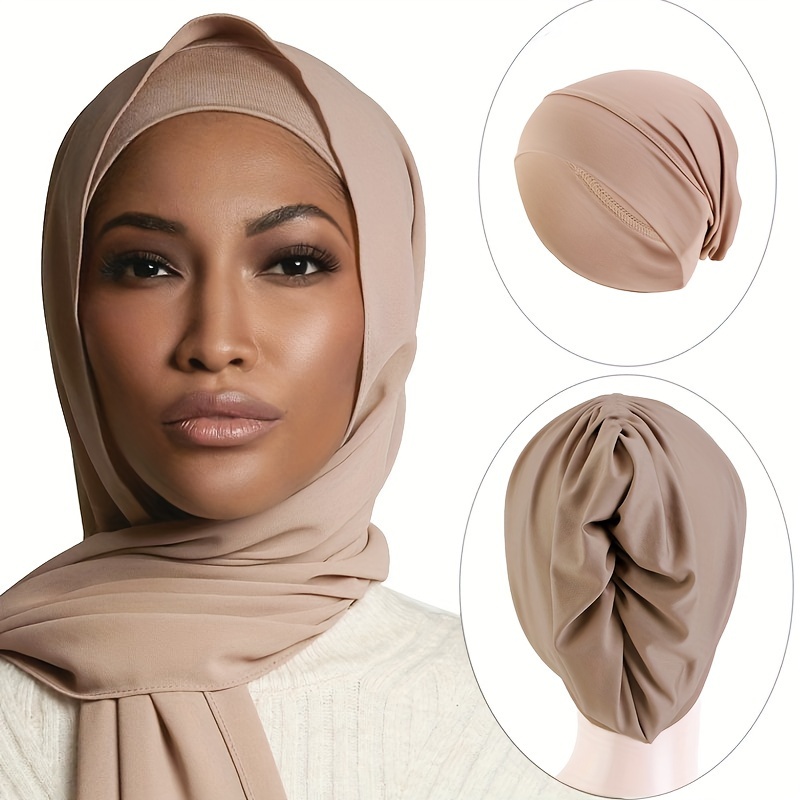Minimalist Monochrome Undercap Thin Breathable Stretchy Turban, Head Scarf Hat Stylish Non-Slip Inner Hijab Temu