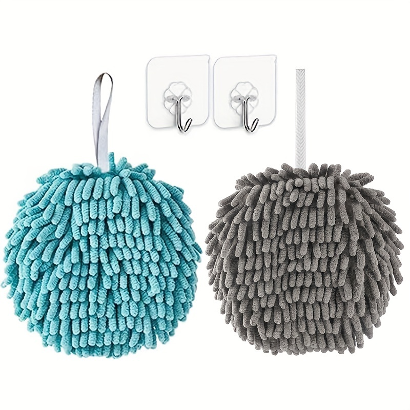 2 Pack Chenille Hanging Hand Towel Ball with Hanging Loops, Soft Absorbent  Microfiber Hand Towels for Bathroom Kitchen, Plush Quick-Drying Hanging  Hand Towel Ball 