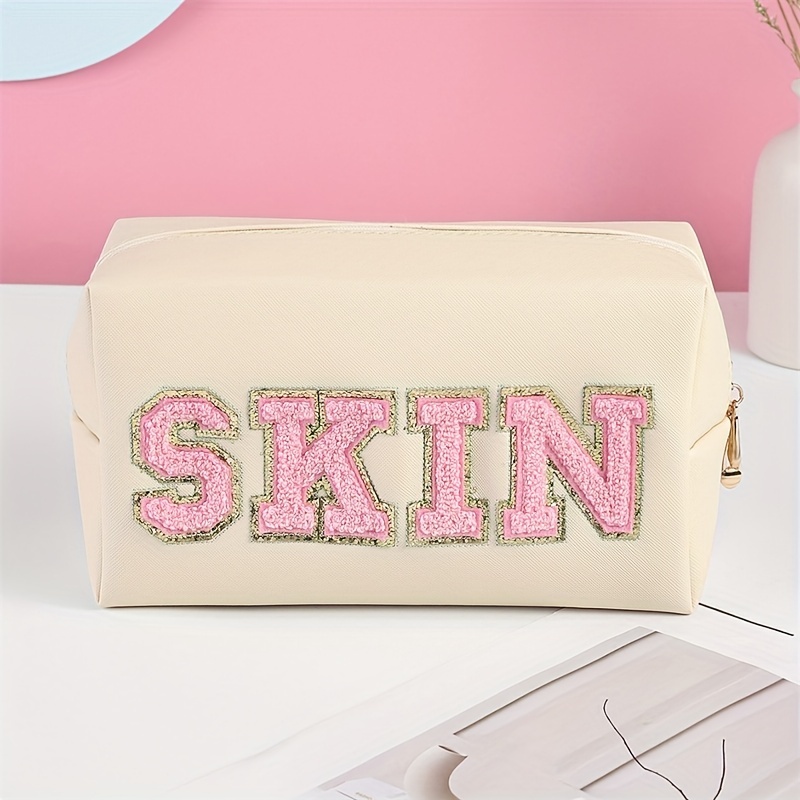 Initial Letter Patch Makeup Bag, Preppy Portable Chenille Letter Cosmetic  Bag With Zipper, Pu Leather Waterproof Travel Toiletry Bag Monogram Make Up  Pouch For Women Girls (letter A~z) - Temu