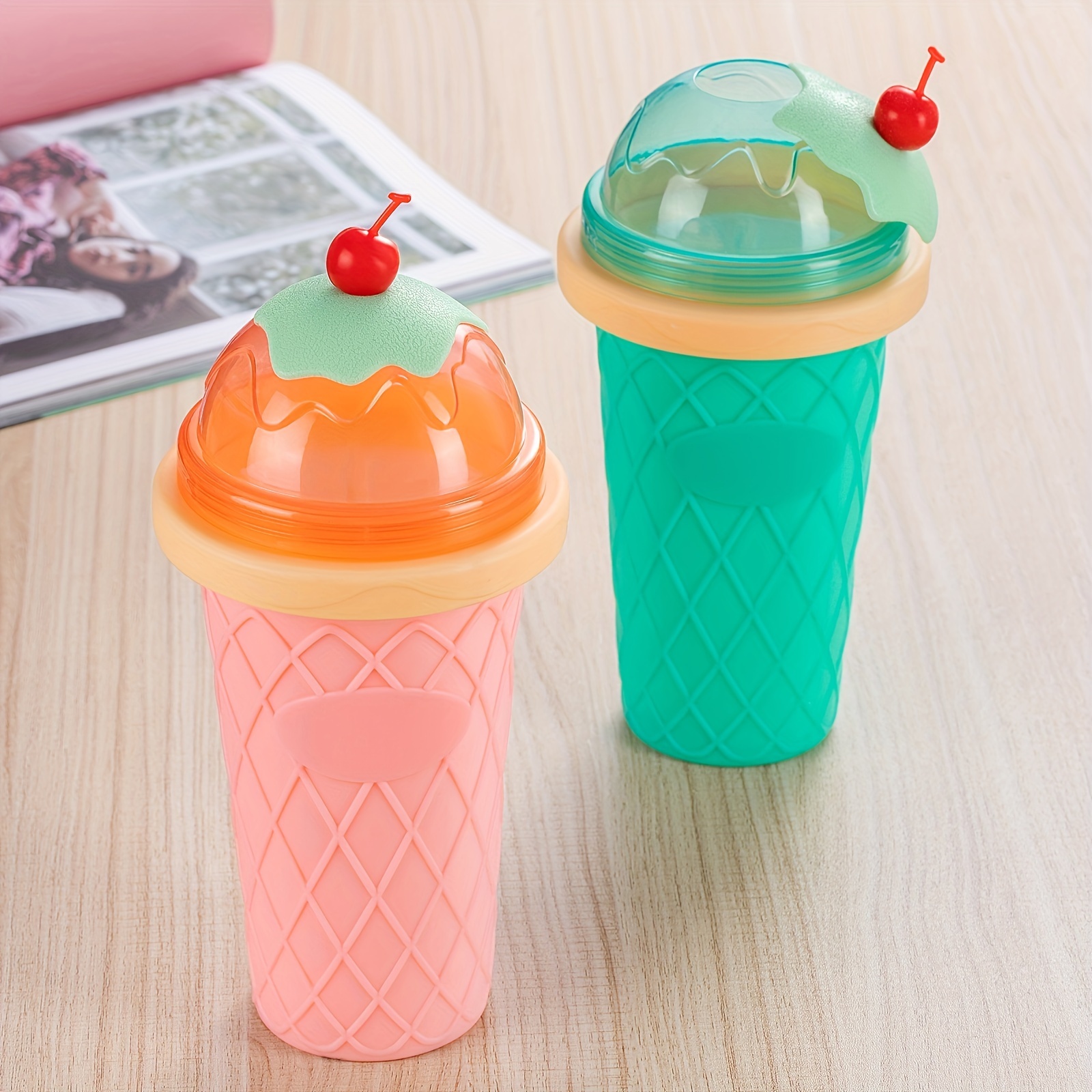 1pc 16oz Christmas Holiday Double Layer Crushed Ice Straw Cup For