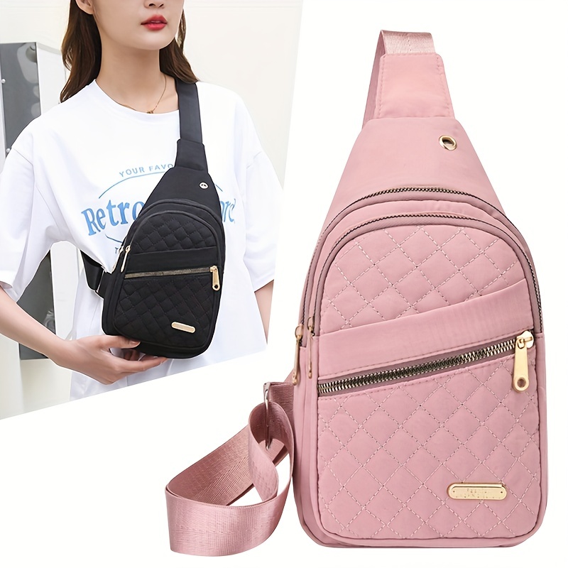 Letter Printed Sling Bag, Trendy Double Zipper Chest Bag, Casual Faux  Leather Crossbody Bag For Travel & Sports - Temu Japan