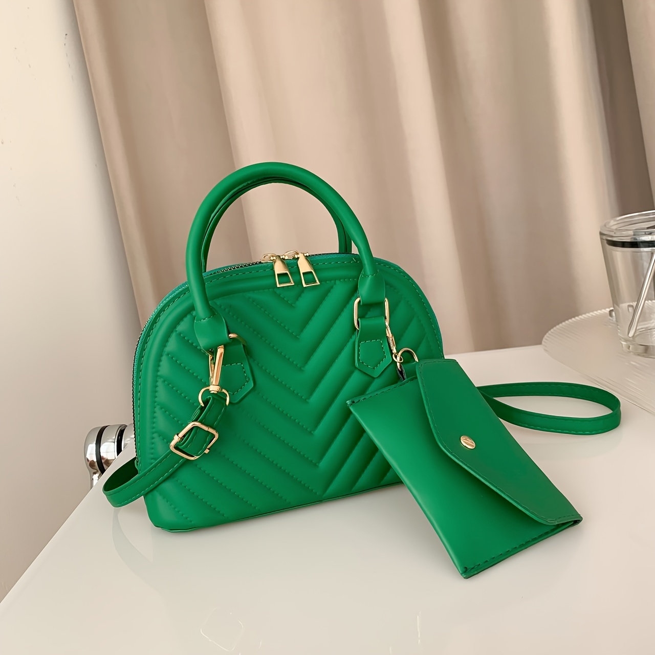 Litchi Embossed Dome Bag Small Green