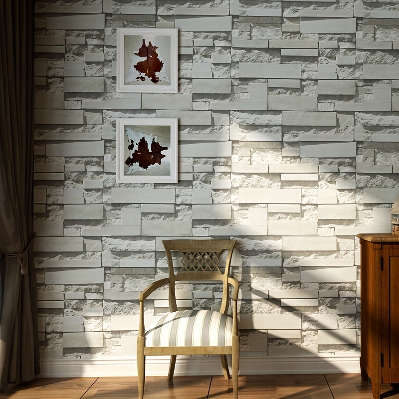 Papel tapiz de pared de ladrillo blanco de estilo vintage, papel tapiz 3D  autoadhesivo extraíble para jardín de infantes, dormitorio, sala de estar
