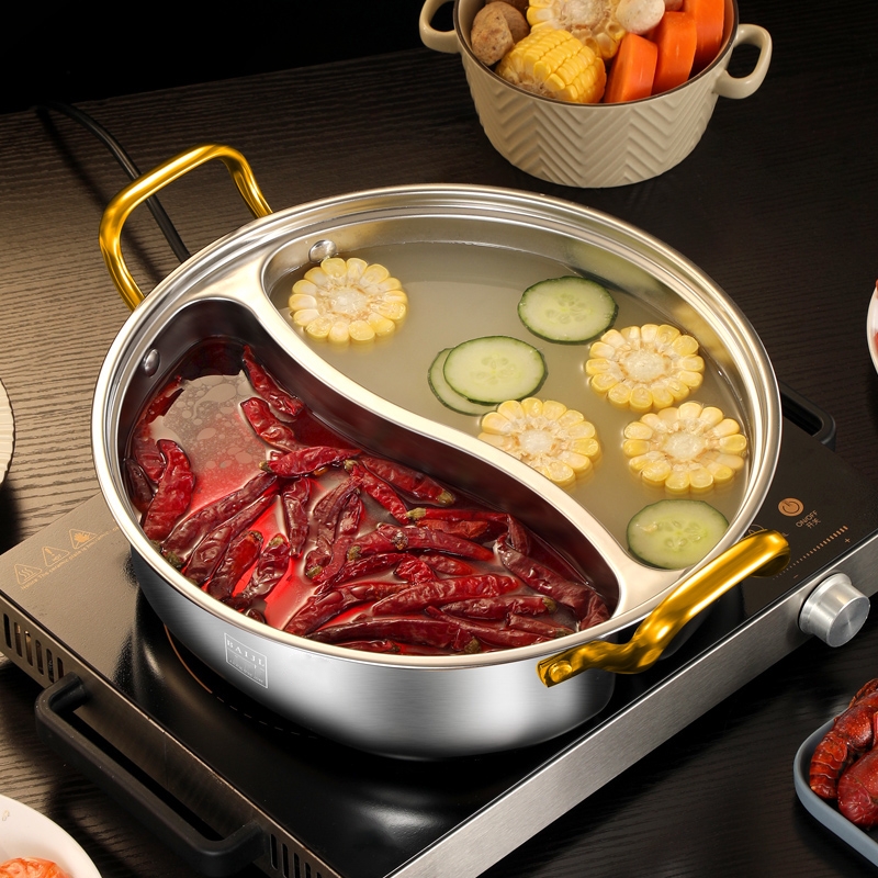 Shabu Shabu Chinese Hot Pot with Lid - 304 Stainless Steel Hot Soup Pot  Food Insulation Hot Pot with Stove Rack Multifunctional Home, Restaurant,  Club
