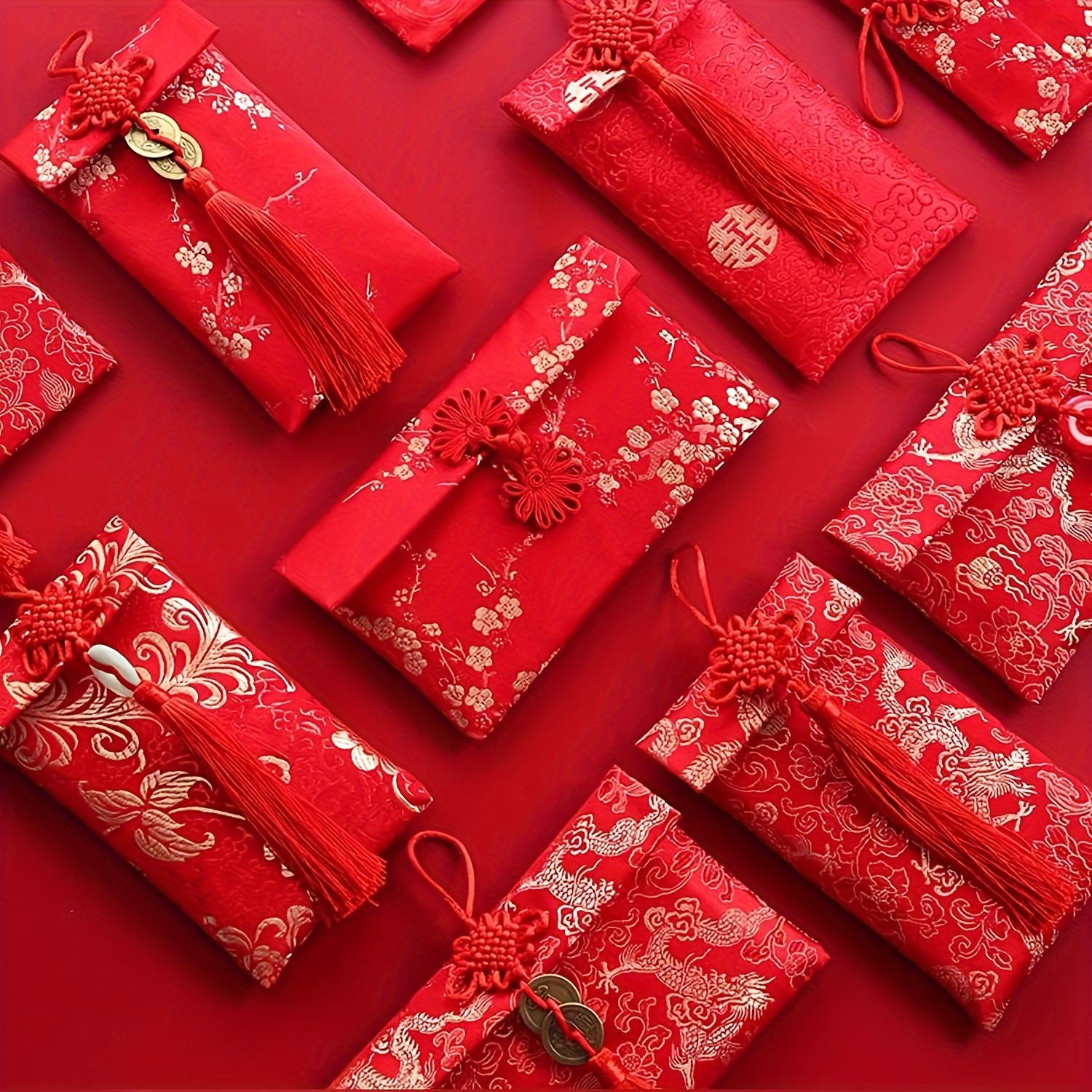 Boîte cadeau porte-bonheur pour le Nouvel An chinois avec poignée en ruban  et nœud pour