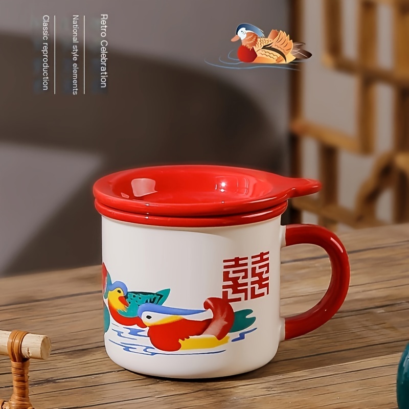 1pc 12oz Cat Mugs Cute Ceramic Coffee Cups with Kawaii Bamboo Lid