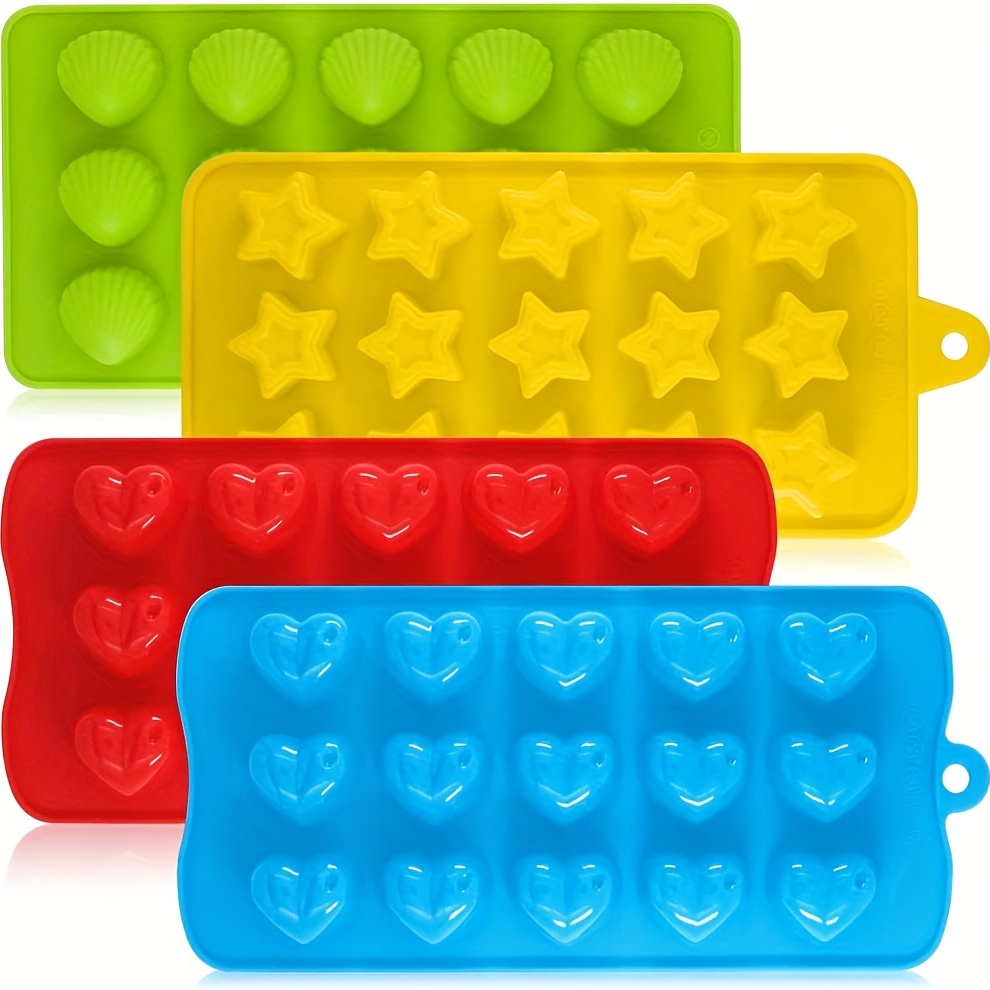 4pcs, Silicone Molds For Baking Molds Silicone Shapes, Chocolate Molds,  Soap Molds, Square Heart Star Baking Molds, DIY Candy Ice Cube Cake  Decoration