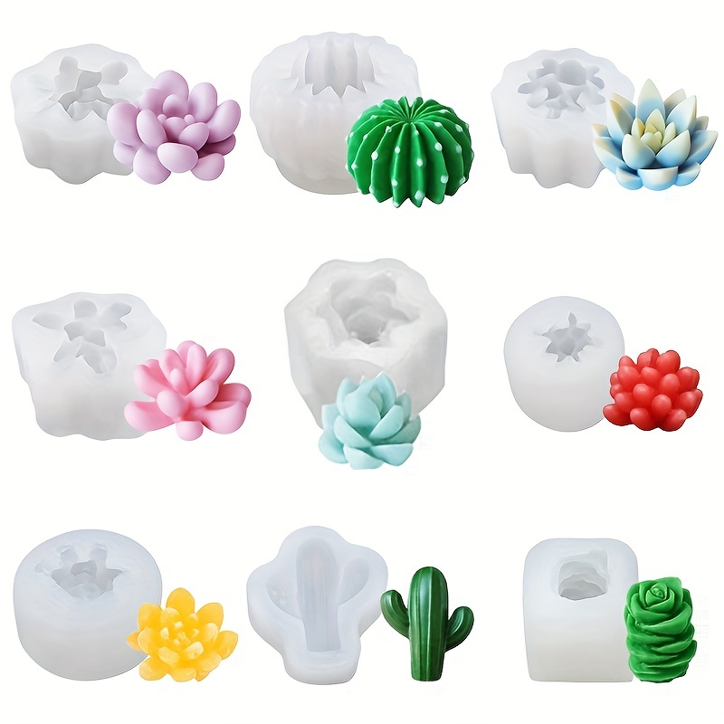 JTWEEN 9Pcs Succulent Silicone Mold Cactus Flower Resin Mold Silicone  Candle Mold 3D Succulent Resin Epoxy Casting Mold for DIY Decoration 