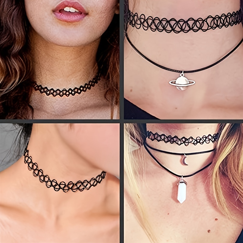 Leather Choker Necklace Women'S Short Leather Rope Neckband Black For Teens  Girl