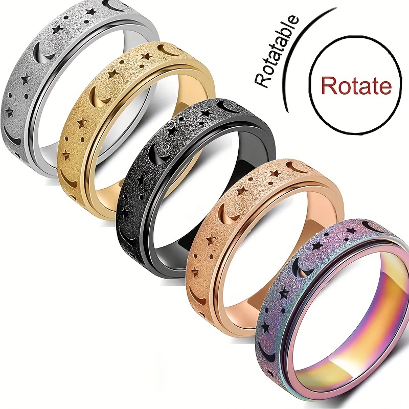 5 anillos antiestrés para la ansiedad para mujeres, corazón de acero  inoxidable, estrella, luna, para hombres, antiansiedad, alivio del estrés,  plata