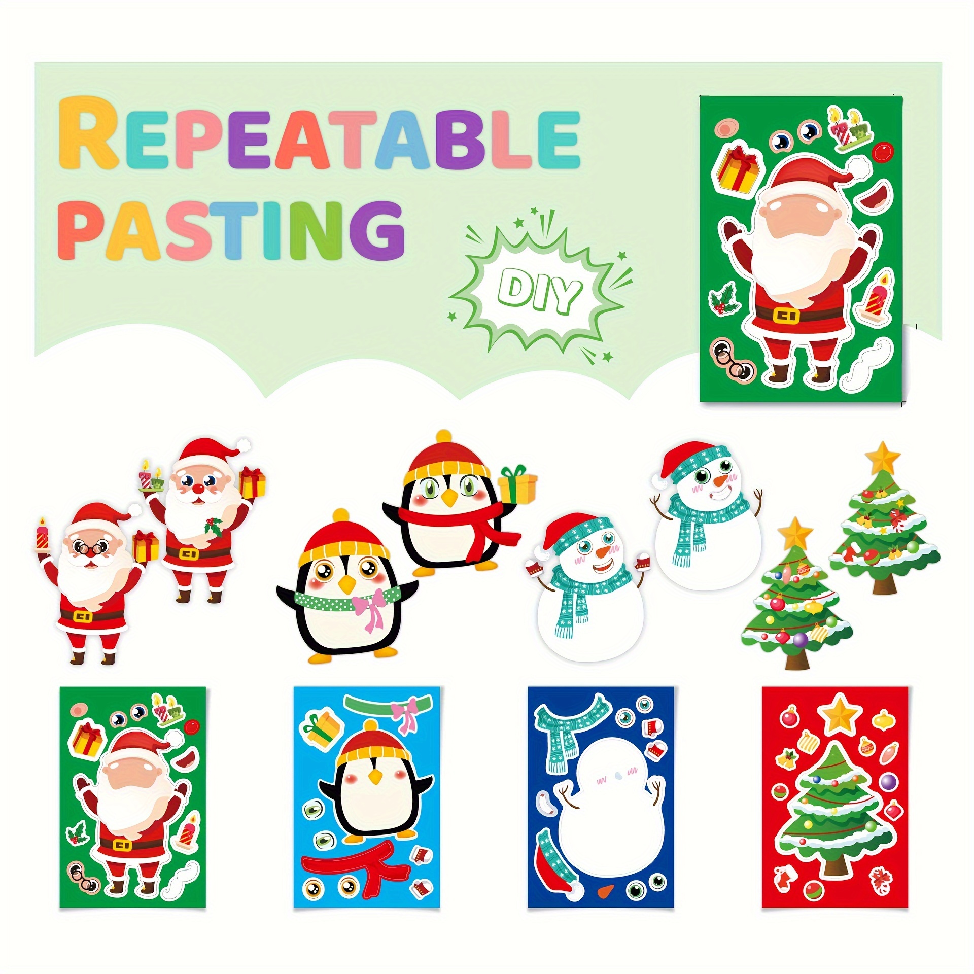 【Merry, Merry Christmas】12 Sheets Christmas Makeup Face Tattoos Stickers  Waterproof Sweet Santa Claus Snowman Makeup Stickers Lovely Face Tattoos For