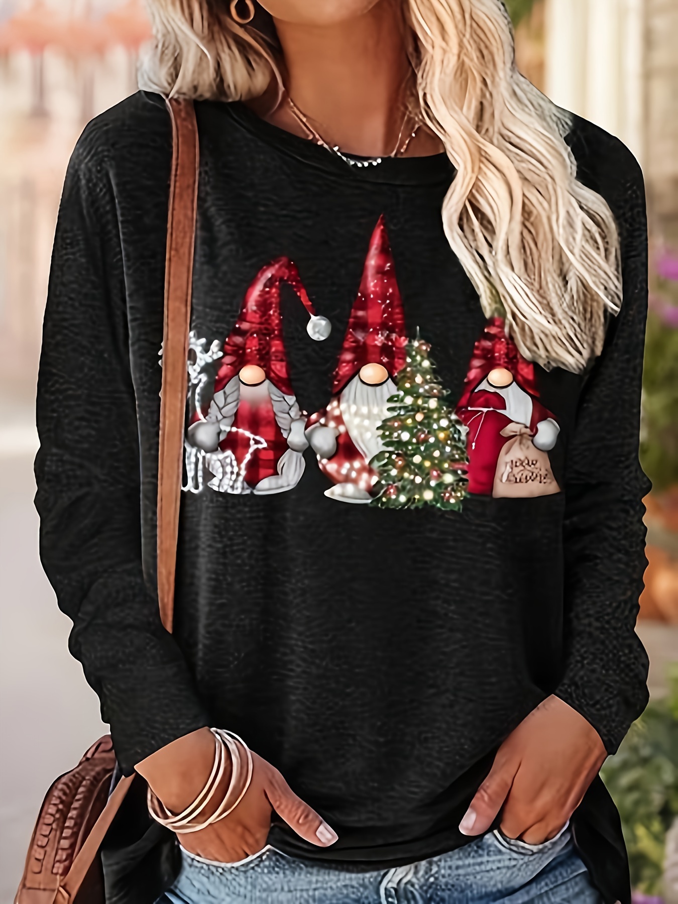 CHUOAND Christmas Sweatshirts for Women Christmas Tree Graphic Pullover  Sweatshirt Cute Crewneck Christmas Gnome Shirts Tops